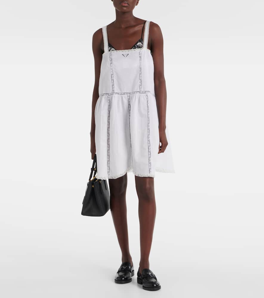 Prada Lace-trimmed Cotton And Linen Minidress