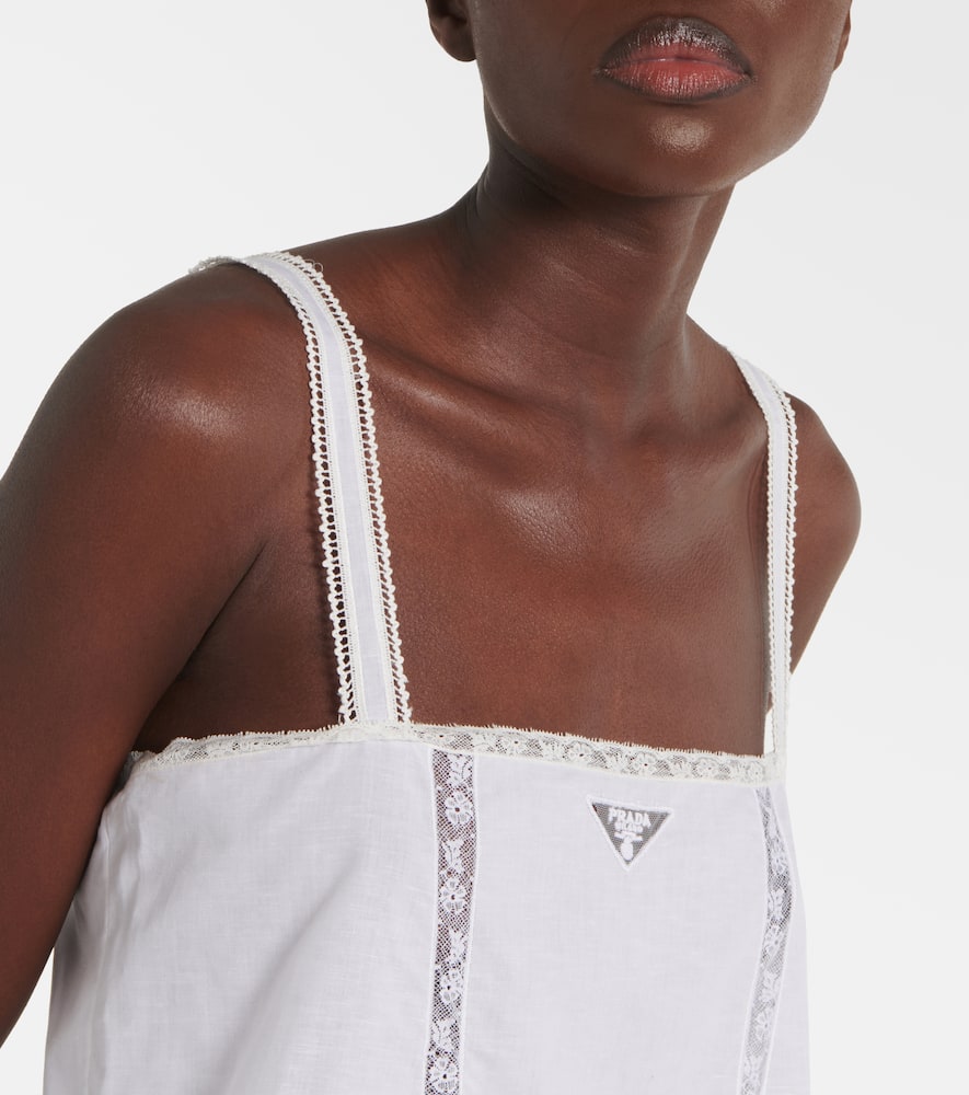 Prada Lace-trimmed Cotton And Linen Minidress