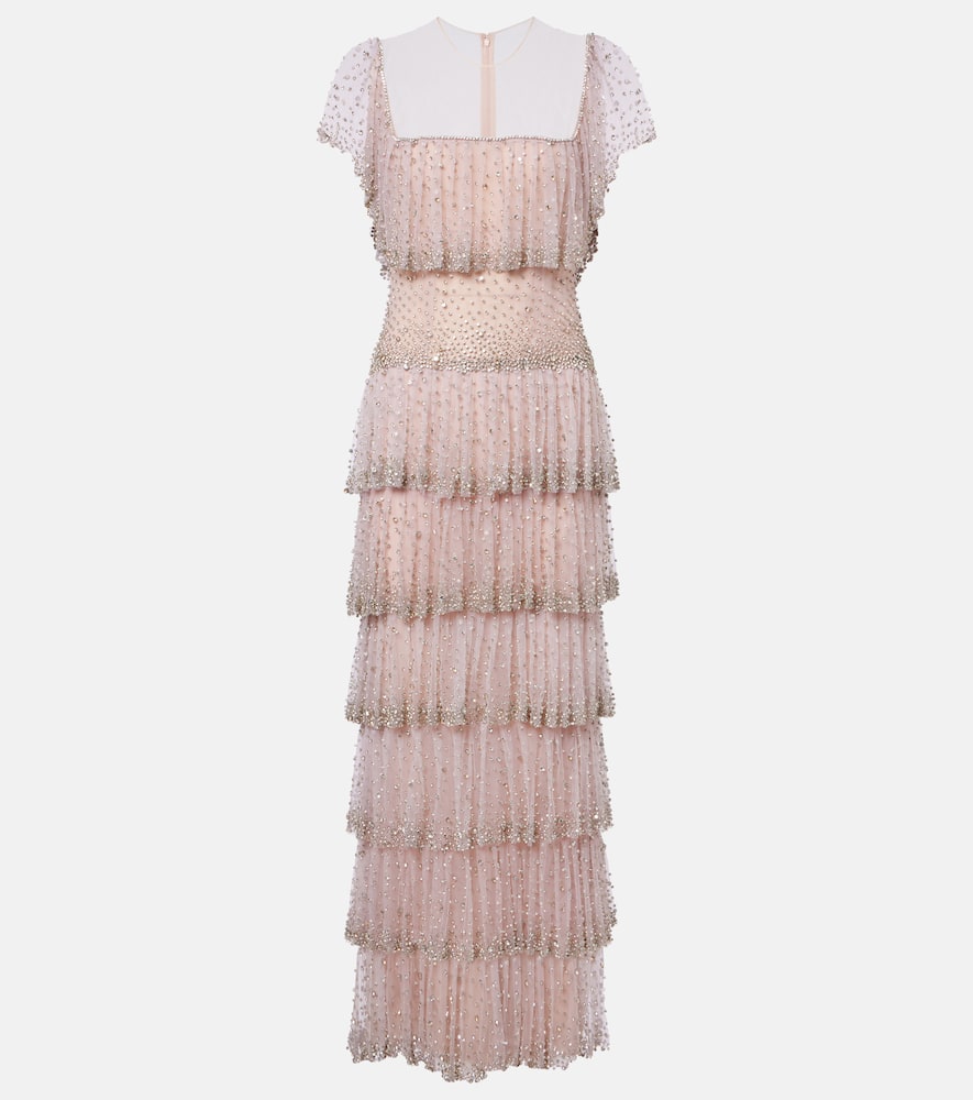 Crystal-embellished tiered gown