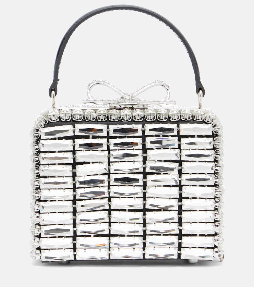 Self-portrait Micro Crystal-embellished Clutch In Silver