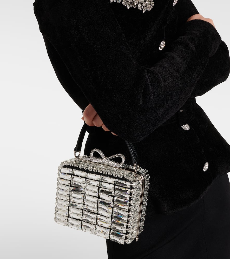 Self-portrait Micro Crystal-embellished Clutch In Silver