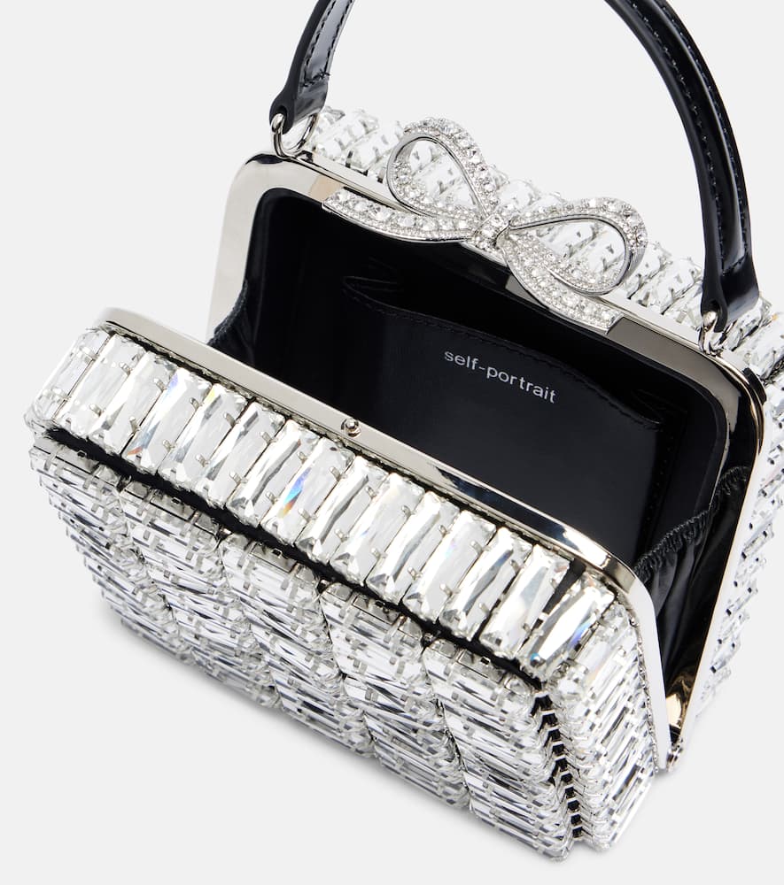 Self-portrait Micro Crystal-embellished Clutch In Silver