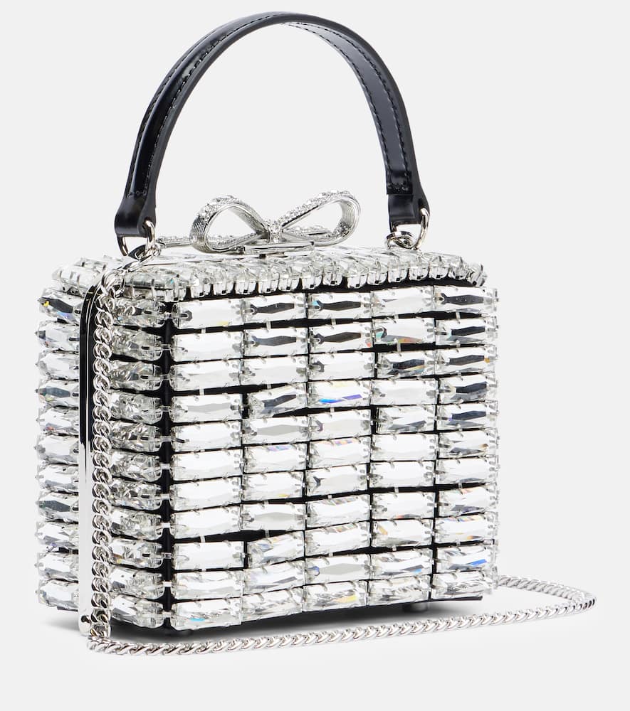 Self-portrait Micro Crystal-embellished Clutch In Silver