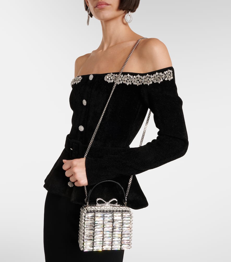 Self-portrait Micro Crystal-embellished Clutch In Silver