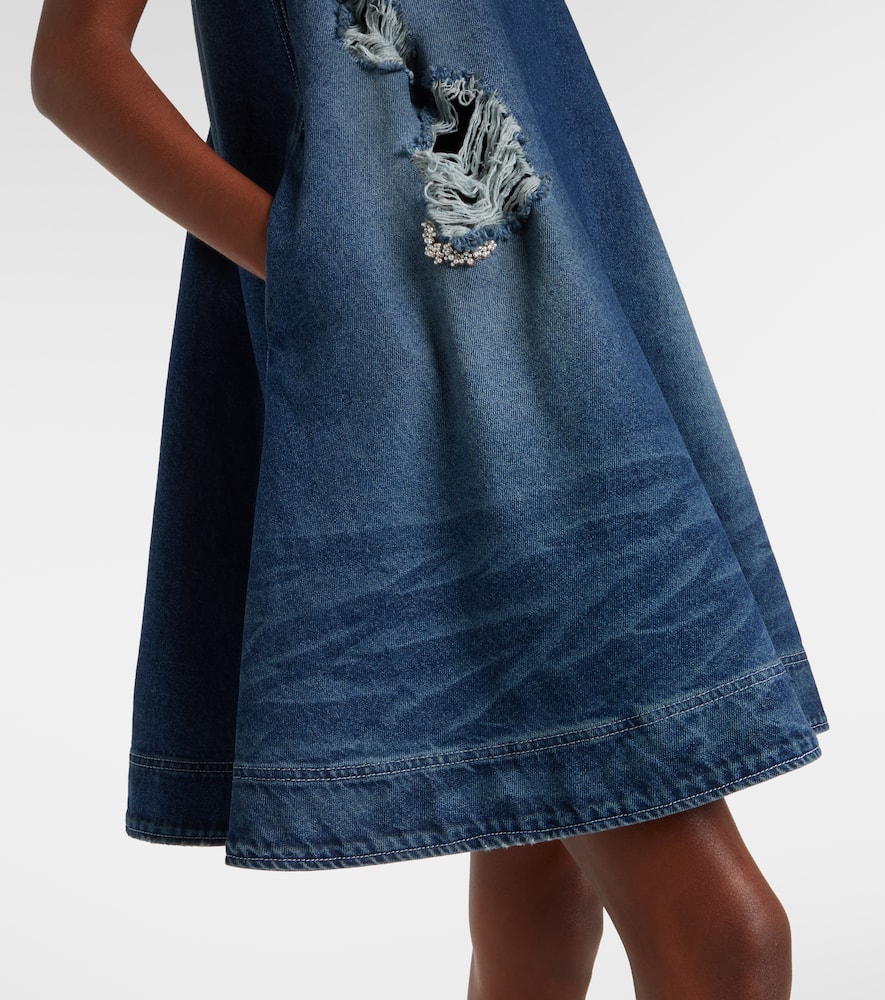 Simone Rocha Distressed Denim Minidress In Blue