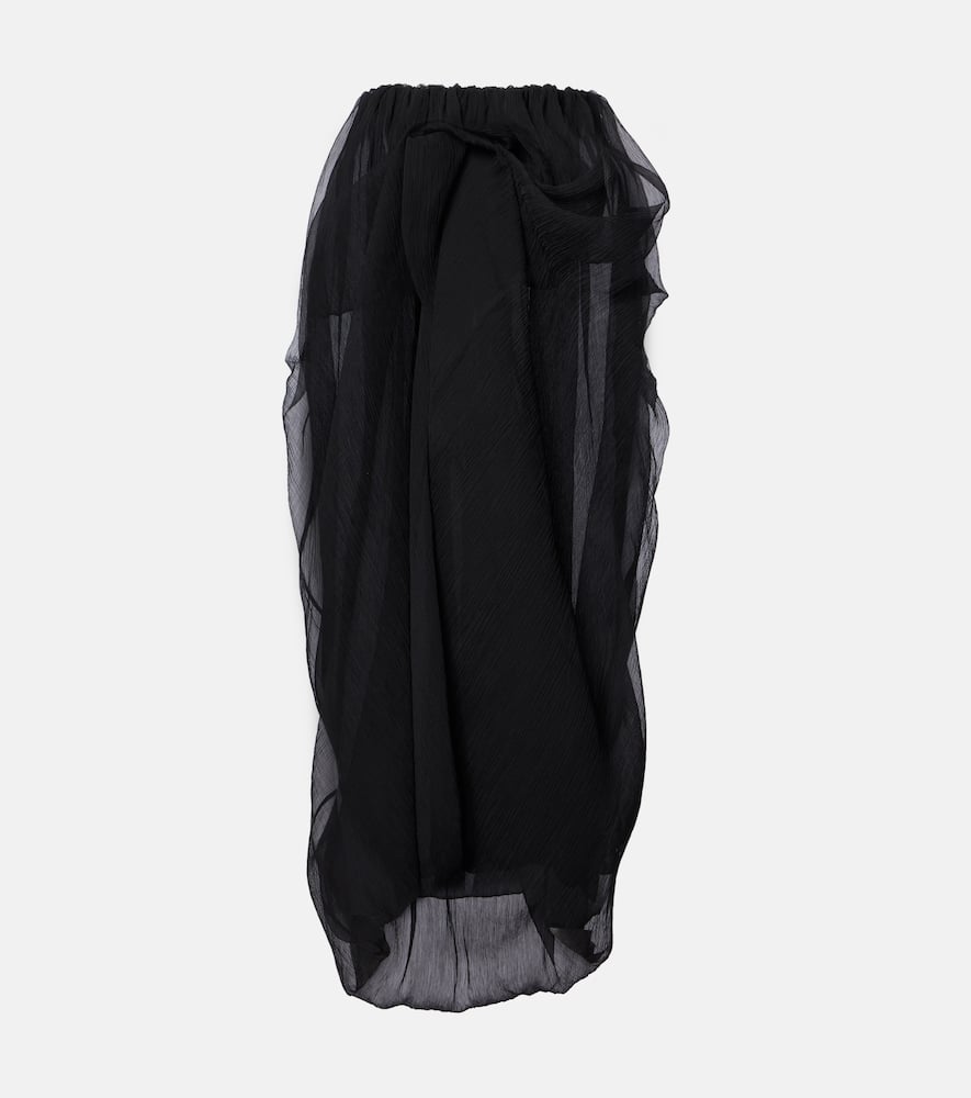 Ruffled silk tulle maxi skirt