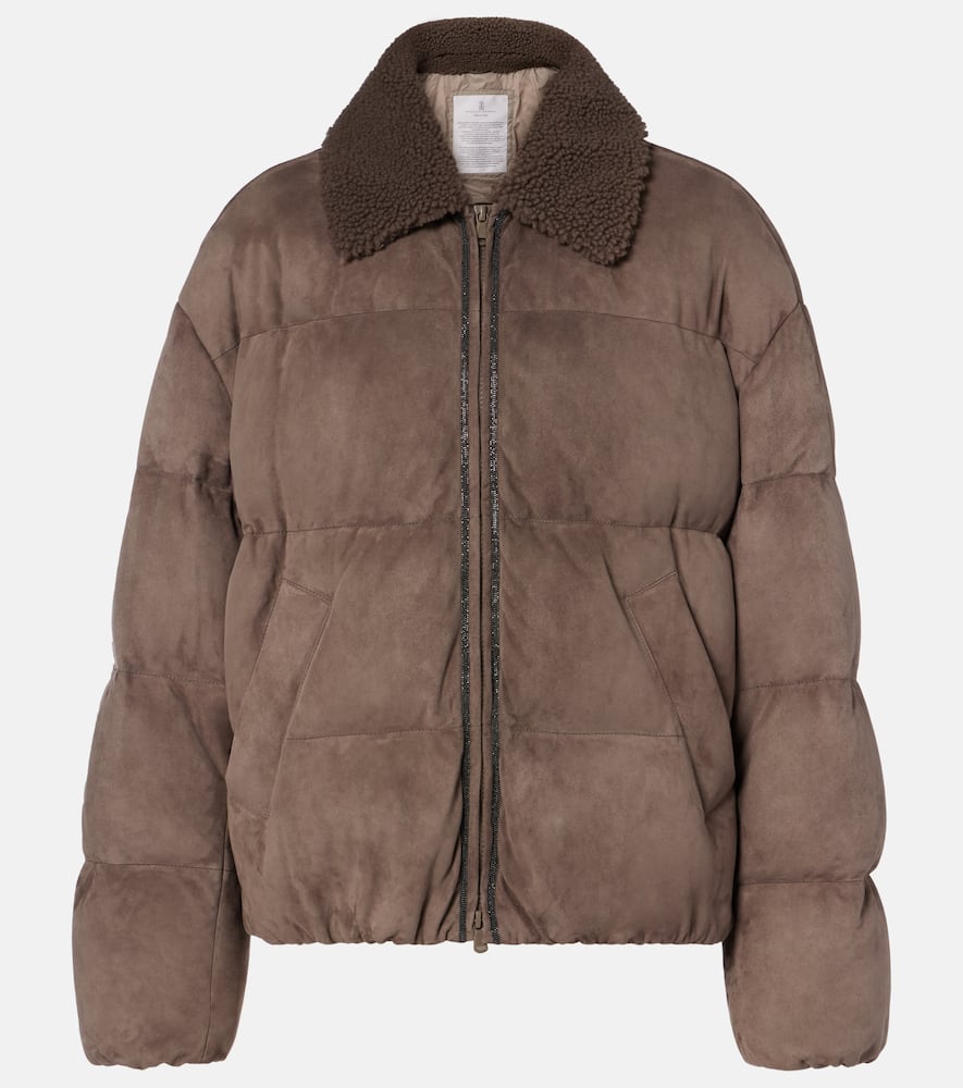 Brunello Cucinelli Suede Down Jacket In Brown