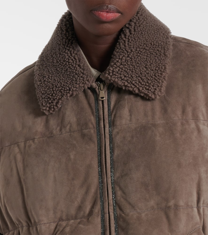 Brunello Cucinelli Suede Down Jacket In Brown