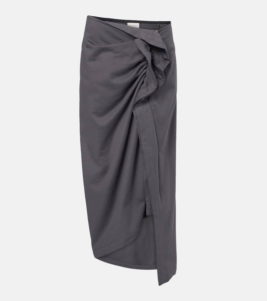 Dries Van Noten Ruffled Cotton Midi Skirt In Gray