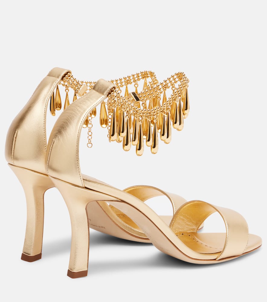 Manolo Blahnik Nicusan Embellished Ankle-chain Leather Sandals In Multi