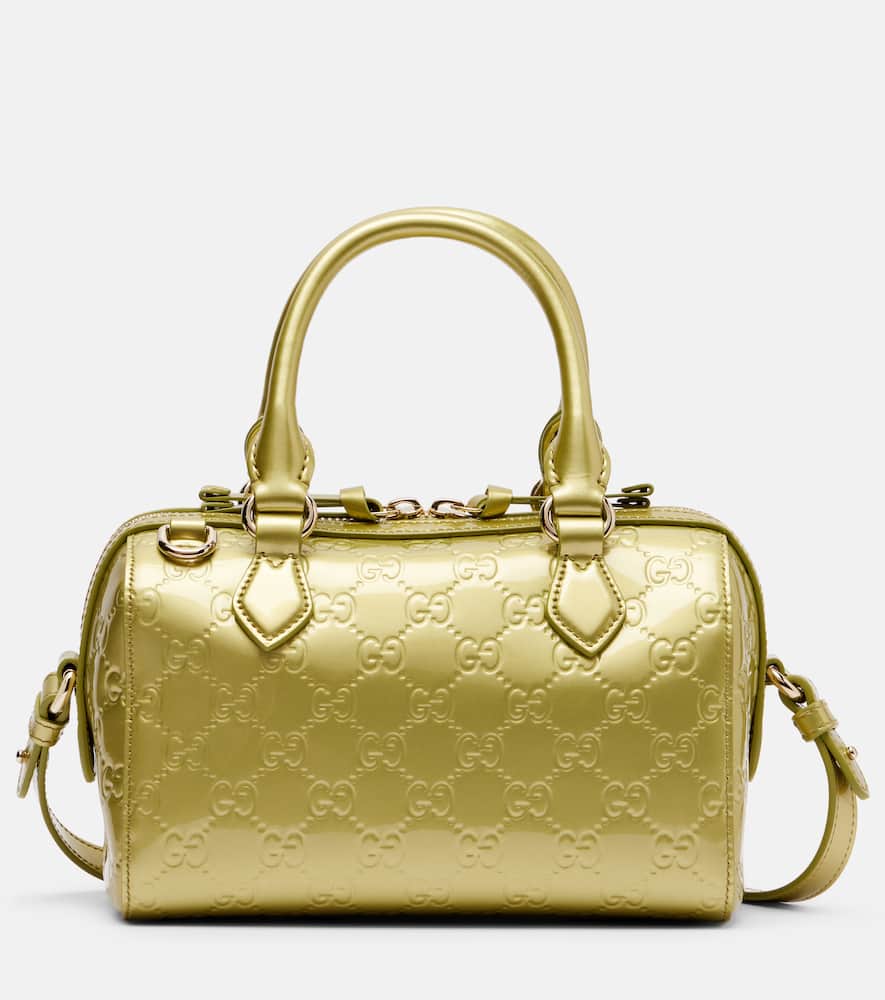 Gucci Emblem Small Patent Leather Tote Bag In Green