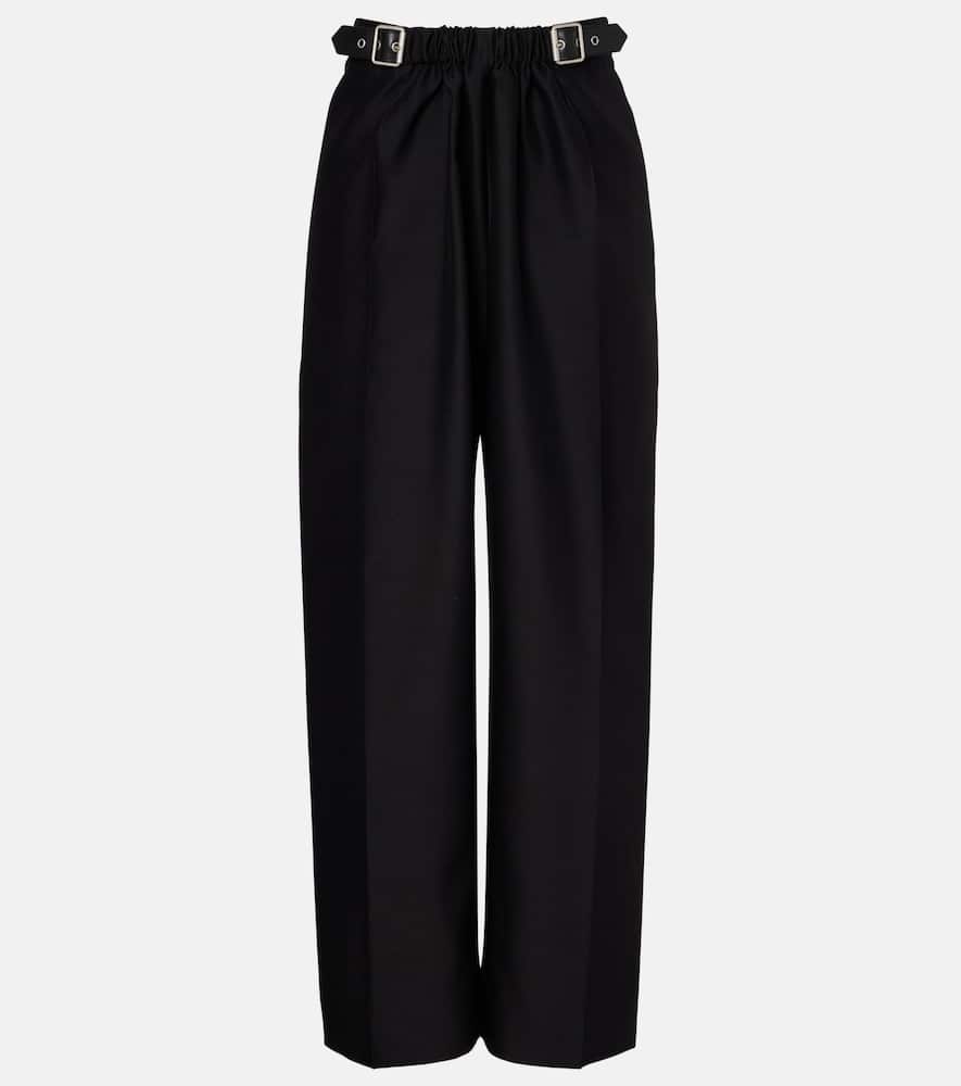 Loewe Gathered Wool And Silk Wide-leg Pants In Black