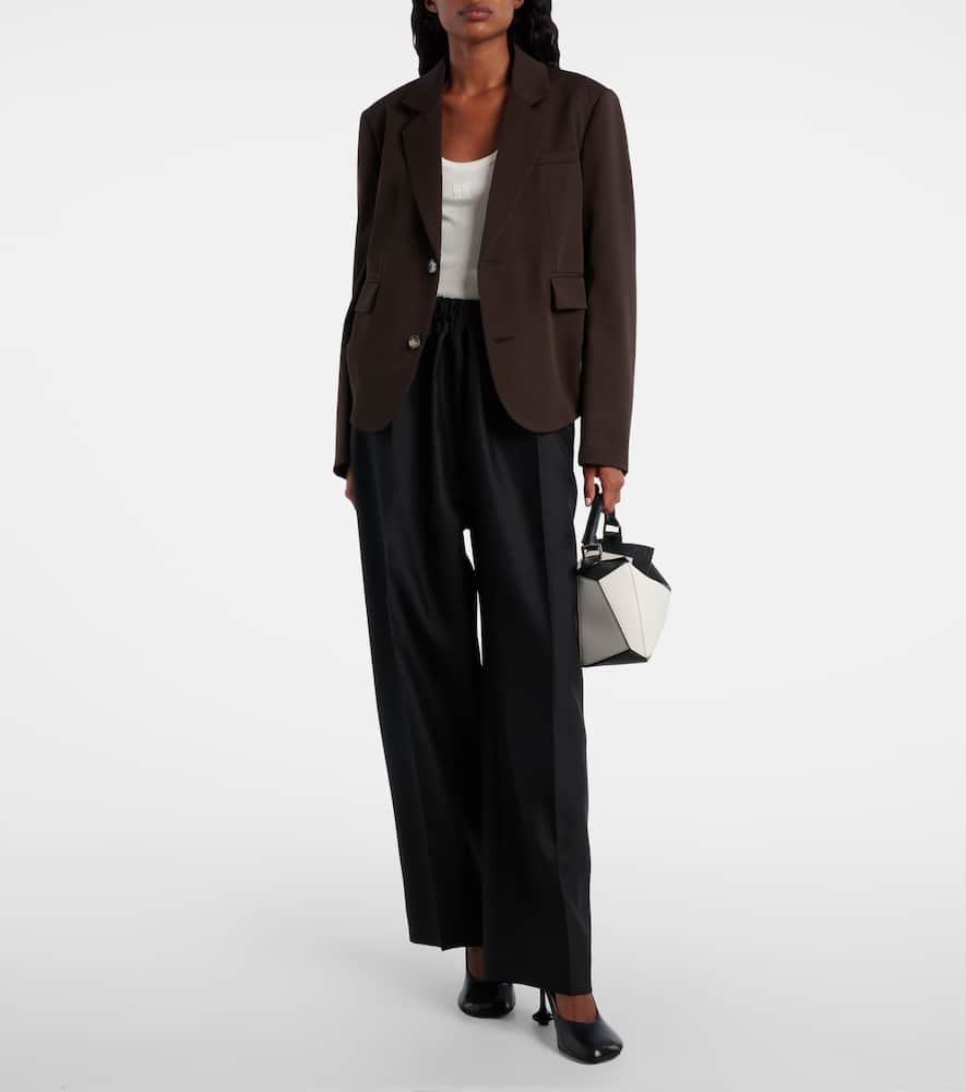 Loewe Gathered Wool And Silk Wide-leg Pants In Black