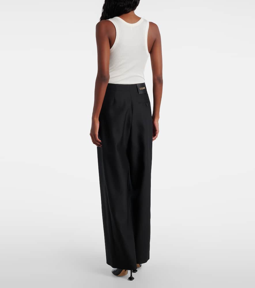 Loewe Gathered Wool And Silk Wide-leg Pants In Black