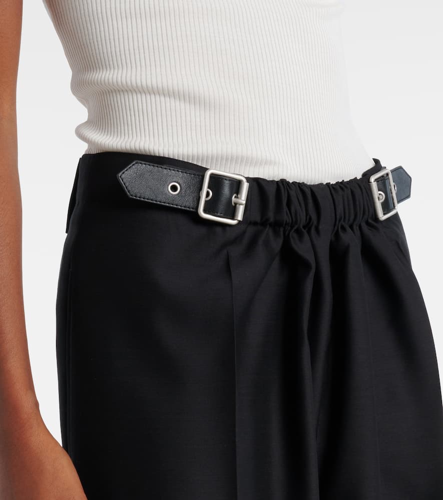 Loewe Gathered Wool And Silk Wide-leg Pants In Black