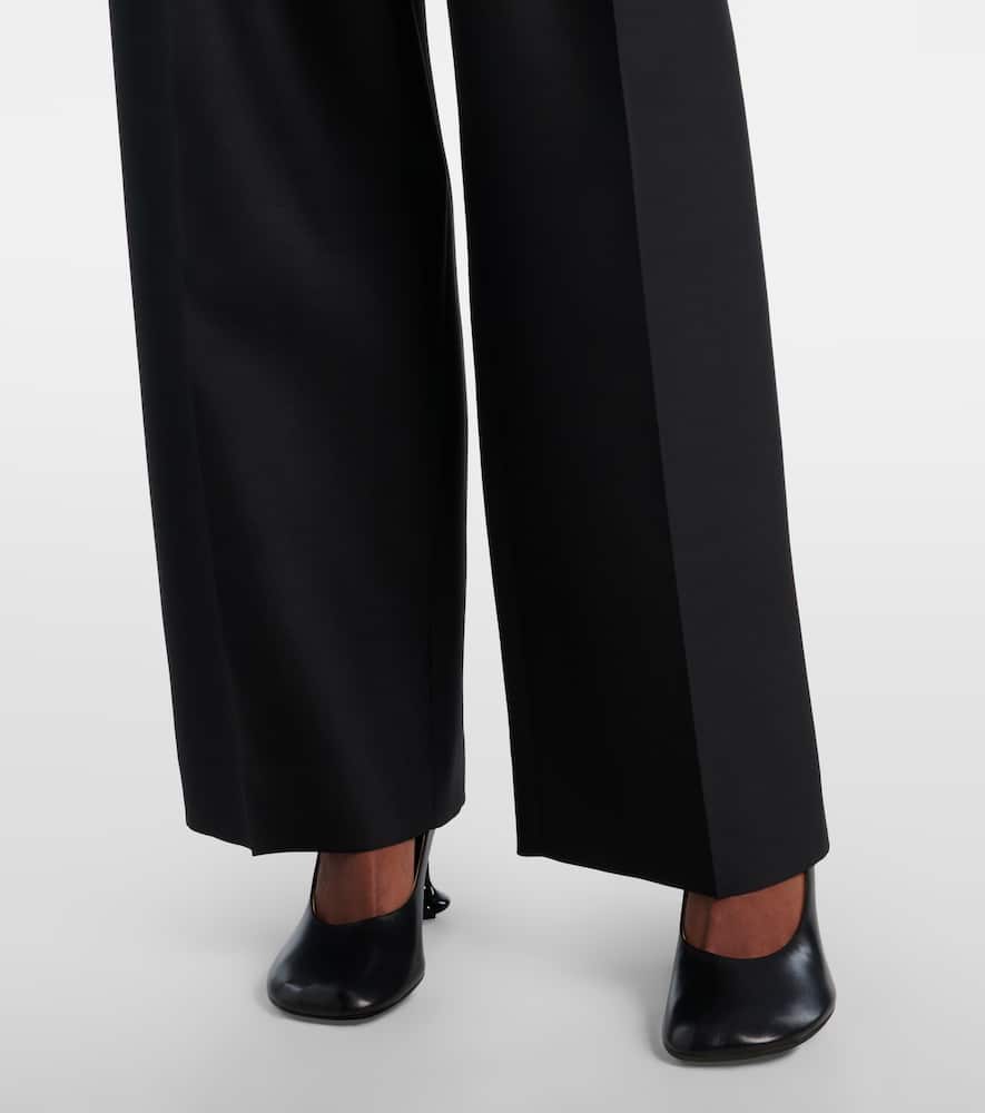 Loewe Gathered Wool And Silk Wide-leg Pants In Black