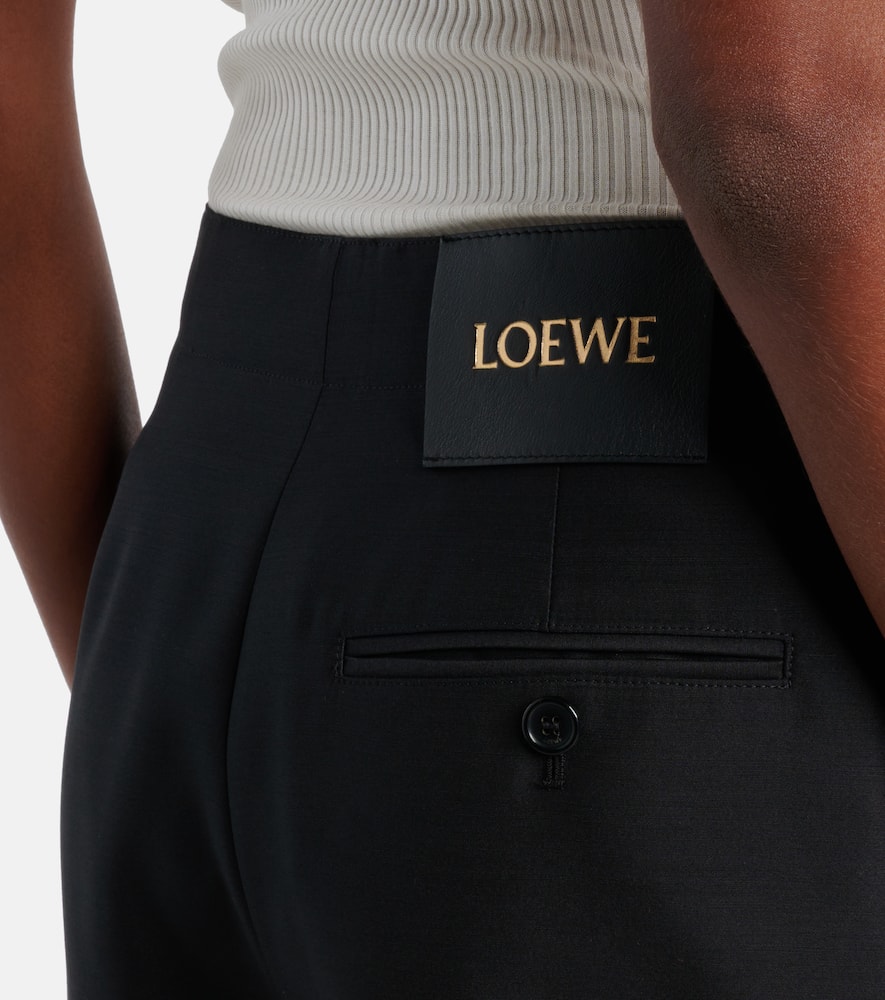 Loewe Gathered Wool And Silk Wide-leg Pants In Black