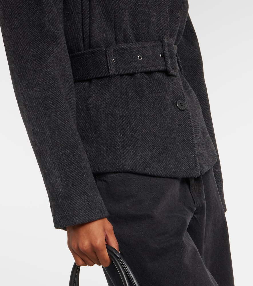 Rotate Birger Christensen Marie Belted Herringbone Wool-blend Jacket In Black