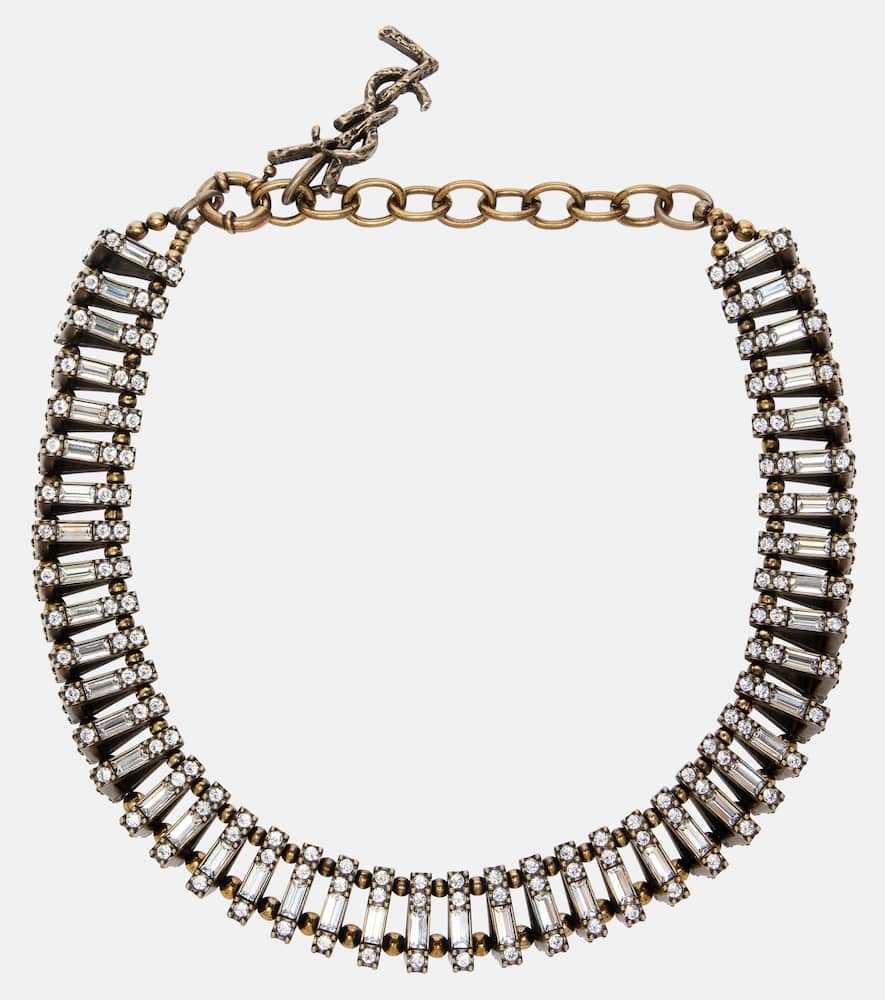 Saint Laurent Pyramid Crystal-embellished Chain Necklace In Gold