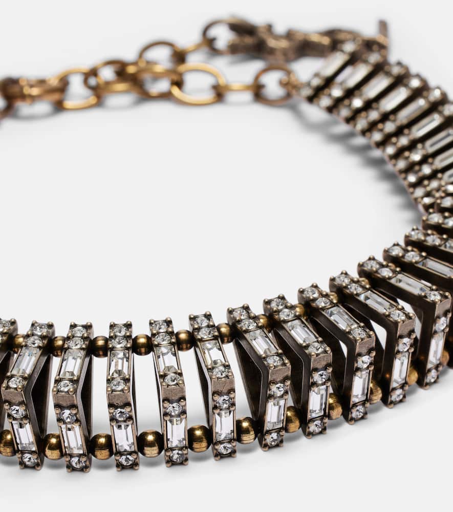Saint Laurent Pyramid Crystal-embellished Chain Necklace In Gold