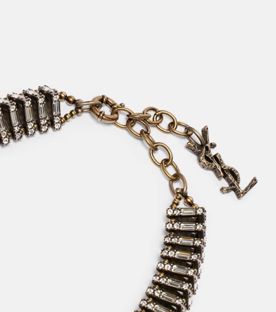 Saint Laurent Pyramid Crystal-embellished Chain Necklace In Gold