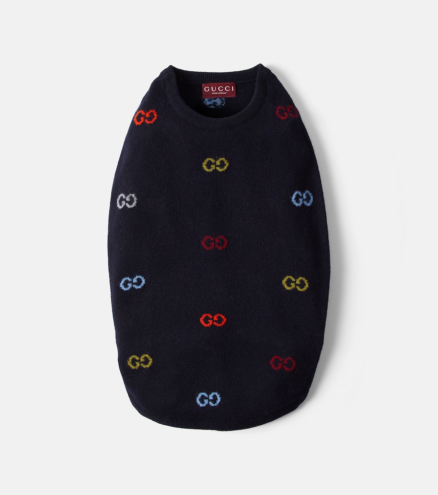 Gucci Unisex Blue Gg Wool Dog Sweater Large