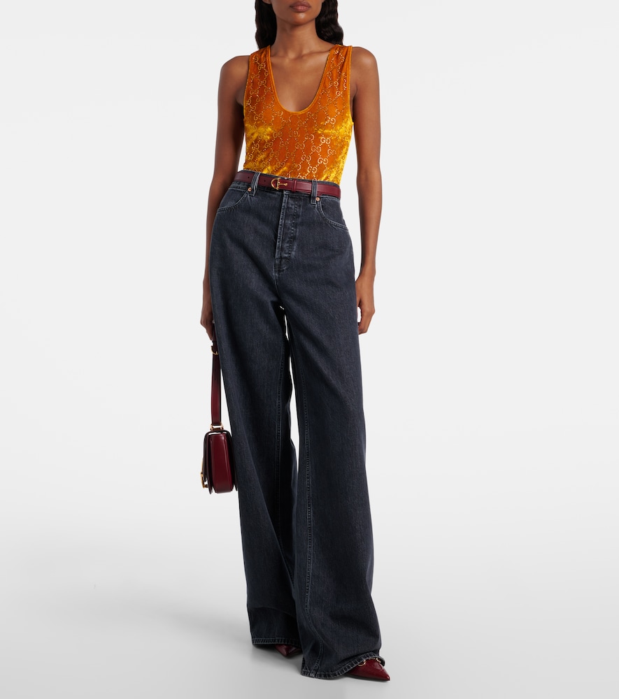  Gucci Gucci Gg Embellished Velvet Bodysuit 