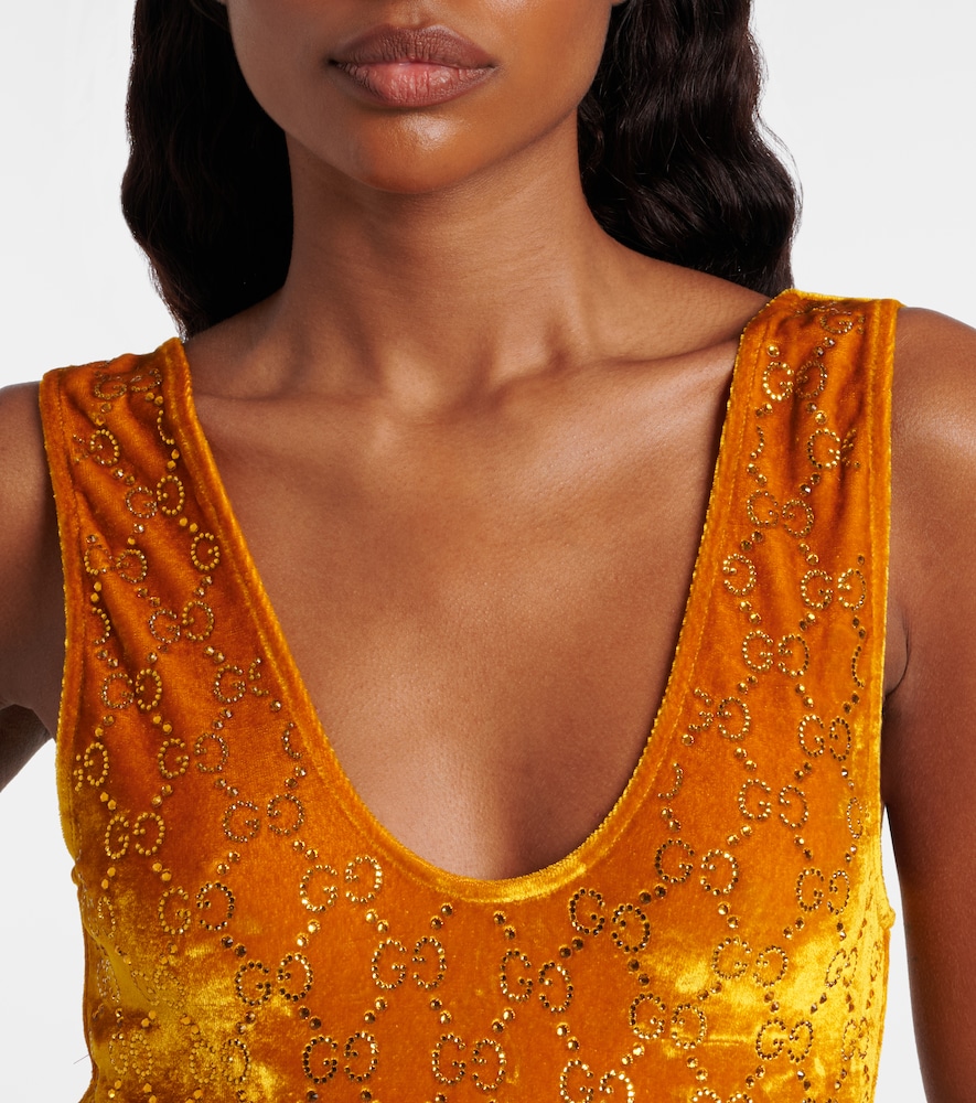  Gucci Gucci Gg Embellished Velvet Bodysuit 