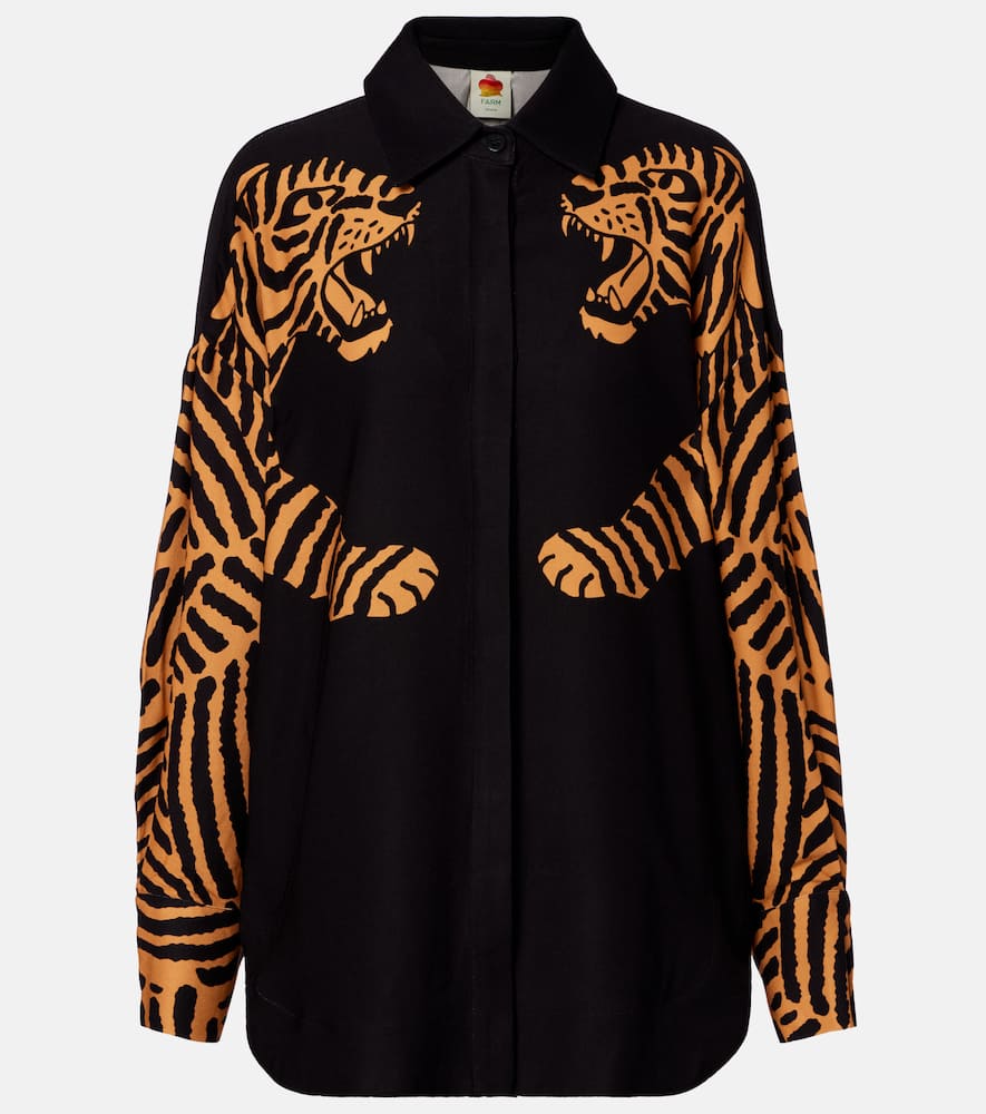Farm Rio Black Tiger Shirt In Black