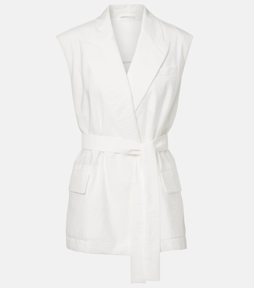 Brunello Cucinelli Women's White Belted Cotton-Blend Vest Uk Size 6