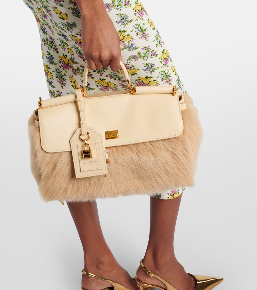Dolce & Gabbana Sicily Large leather and shearling top-handle bag