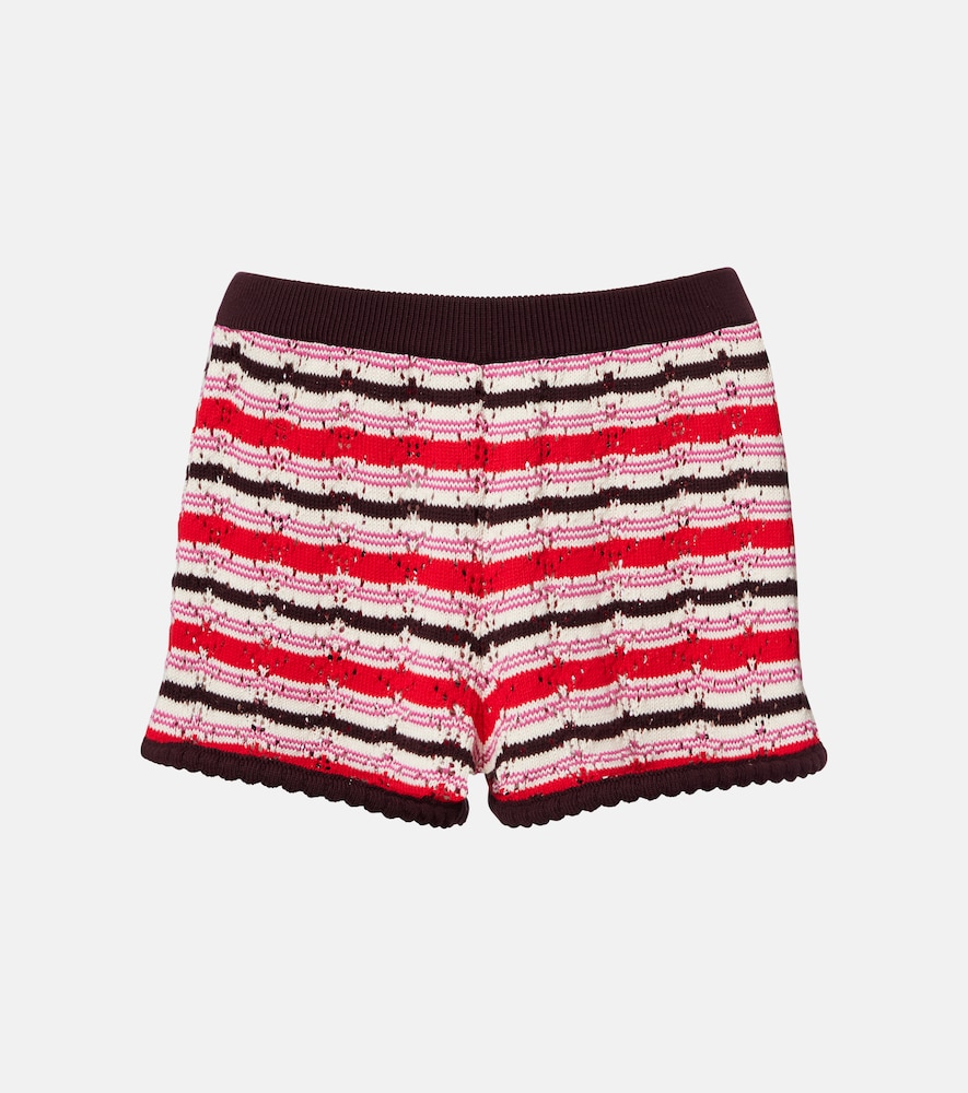 The Attico Striped crochet cotton shorts