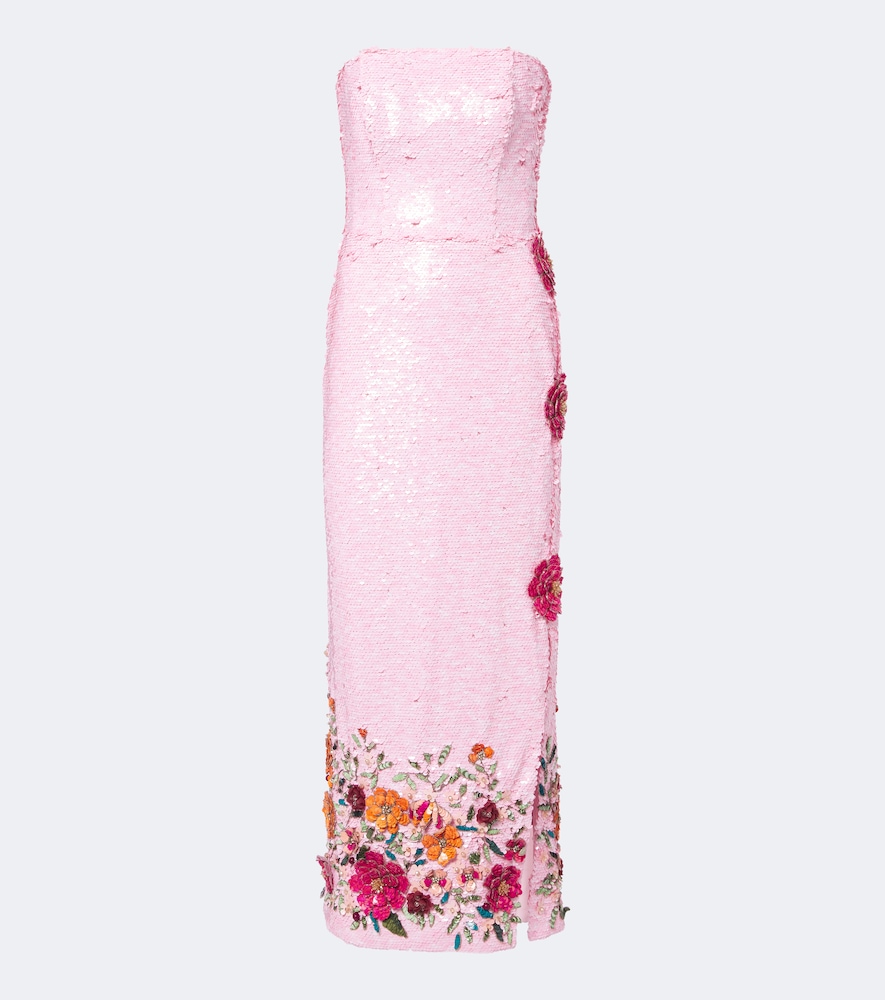 Costarellos Harlee Floral-applique Sequined Cocktail Dress In Rosa