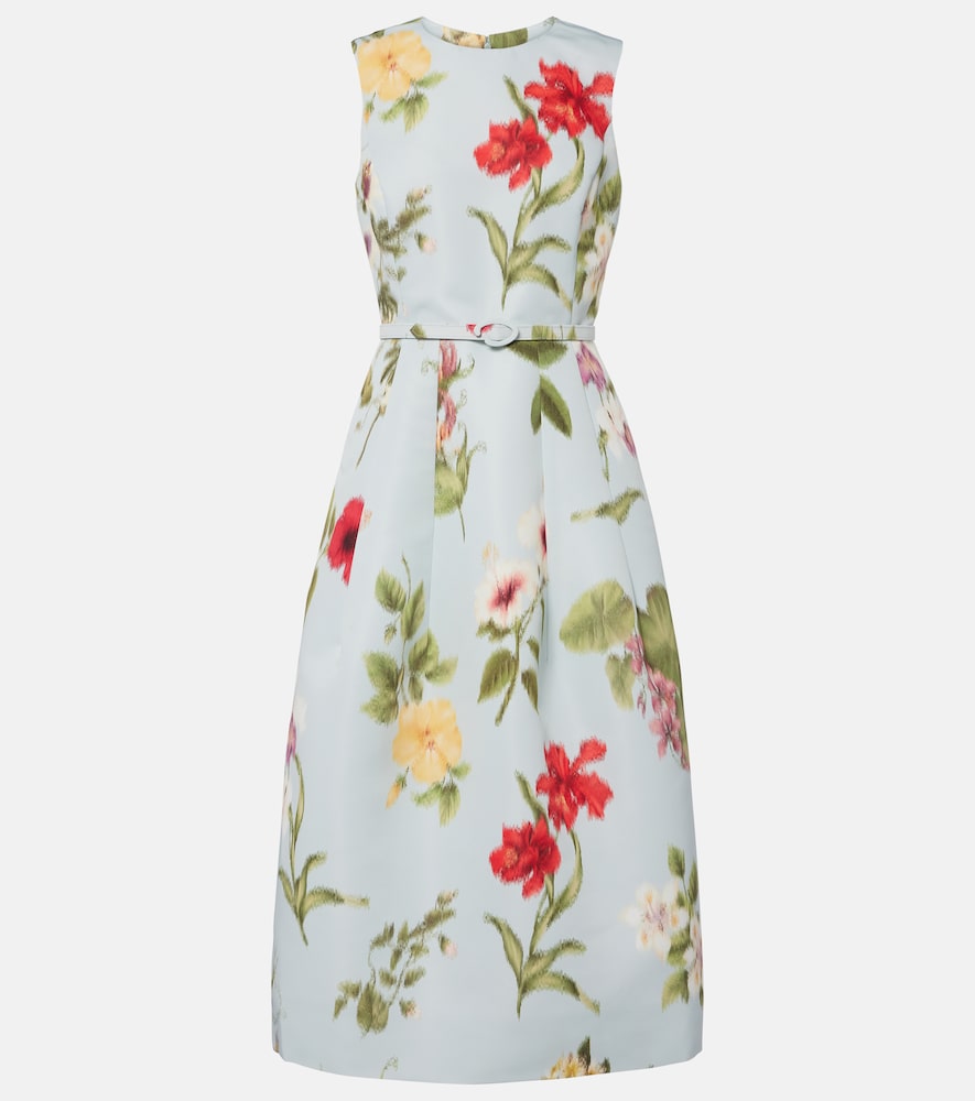 Oscar de la Renta Belted floral faille cocktail dress