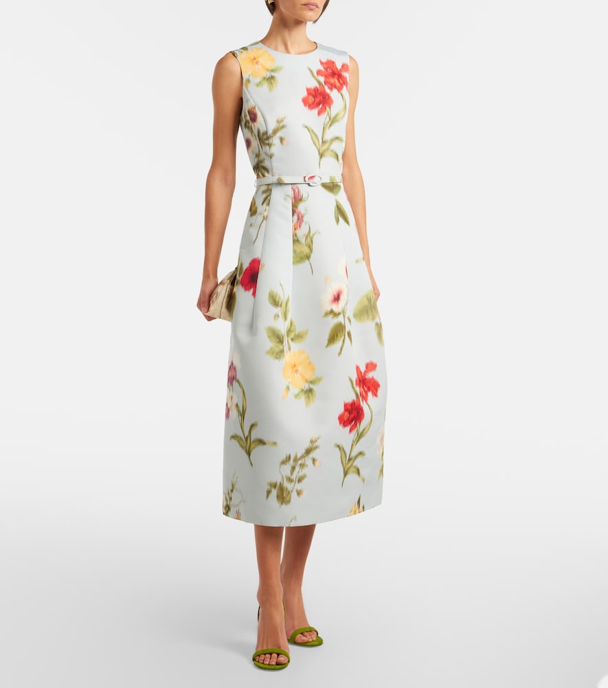 Oscar de la Renta Belted floral faille cocktail dress
