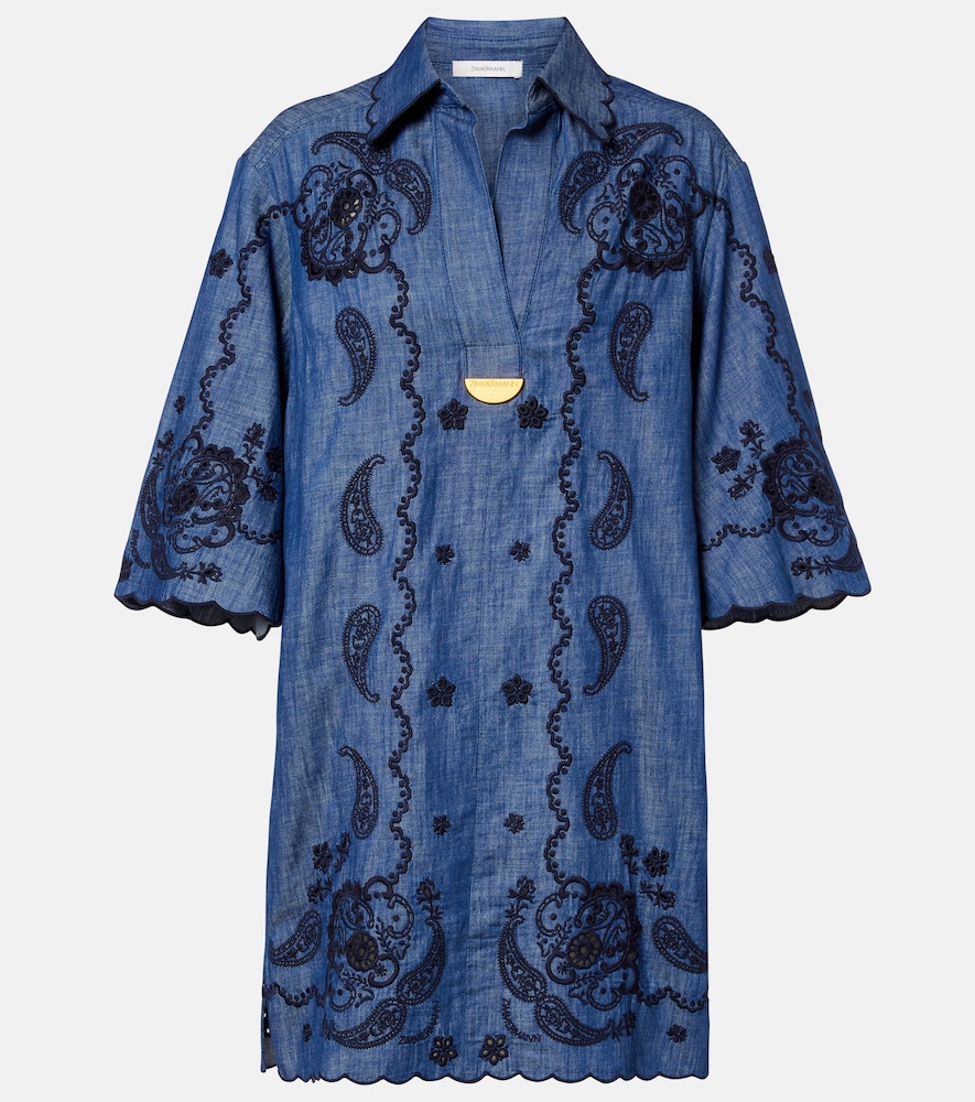 Zimmermann Embroidered cotton chambray minidress
