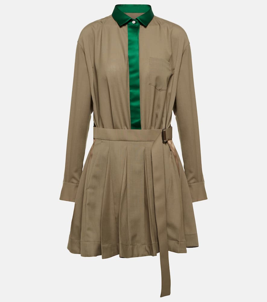 Sacai Pleated satin-trimmed minidress