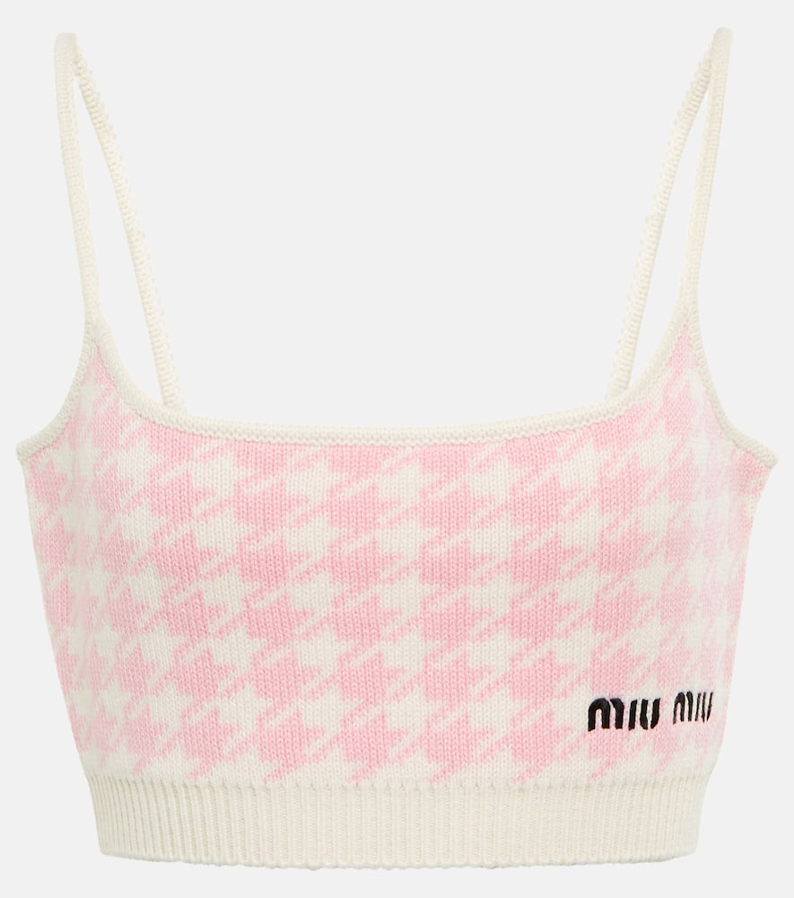 Miu Miu Houndstooth cashmere crop top
