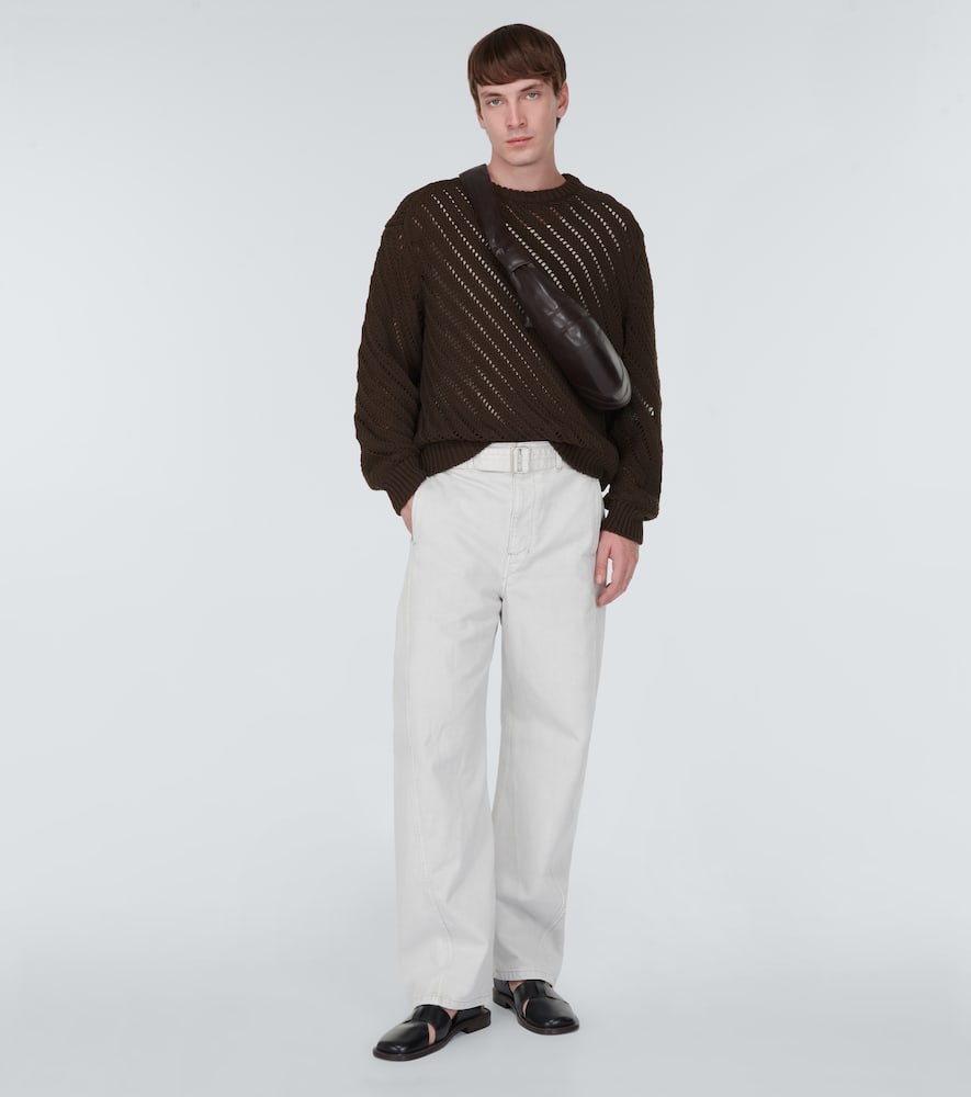 Shop Lemaire Openwork Cotton-blend Sweater In Dark Coffee