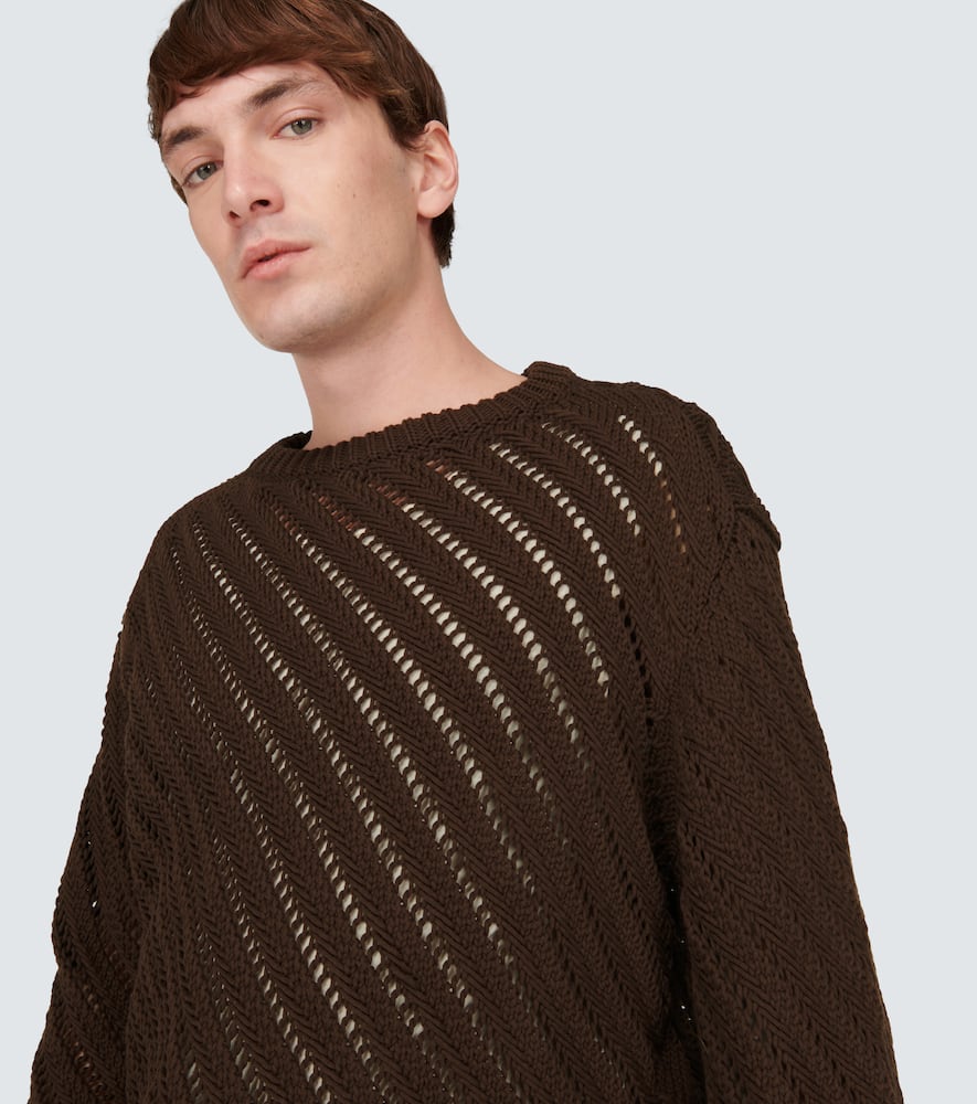 Shop Lemaire Openwork Cotton-blend Sweater In Dark Coffee