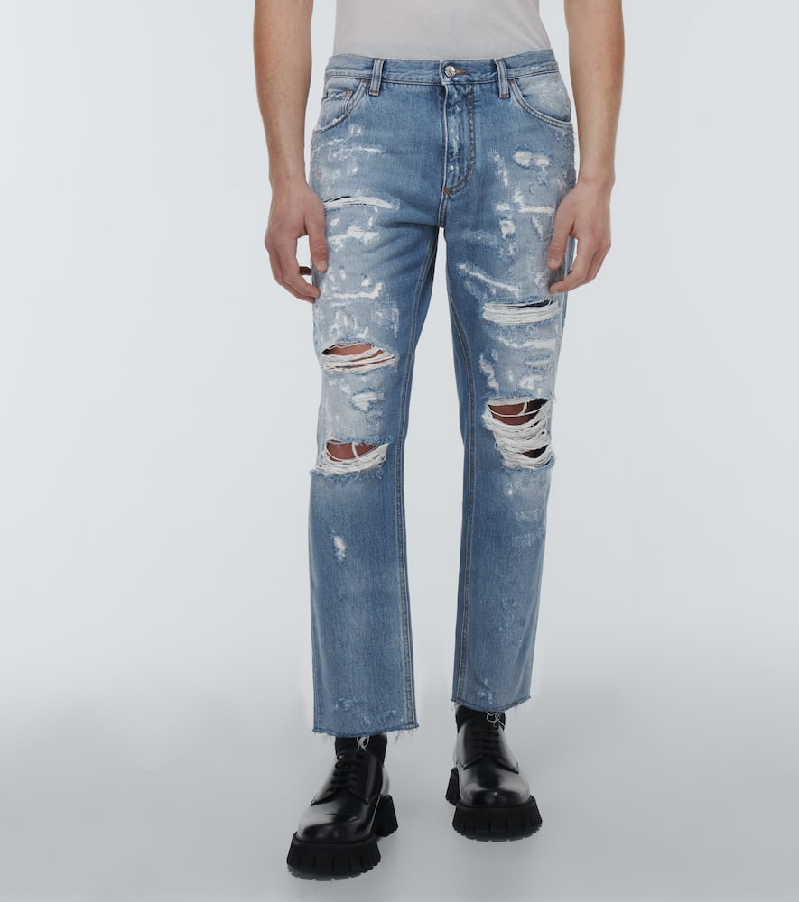 Shop Dolce & Gabbana Distressed Mid-rise Straight Jeans In Variante Abbinata