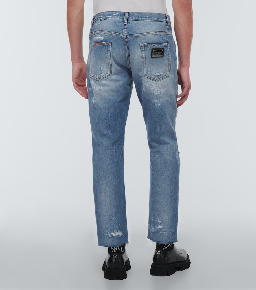 Shop Dolce & Gabbana Distressed Mid-rise Straight Jeans In Variante Abbinata