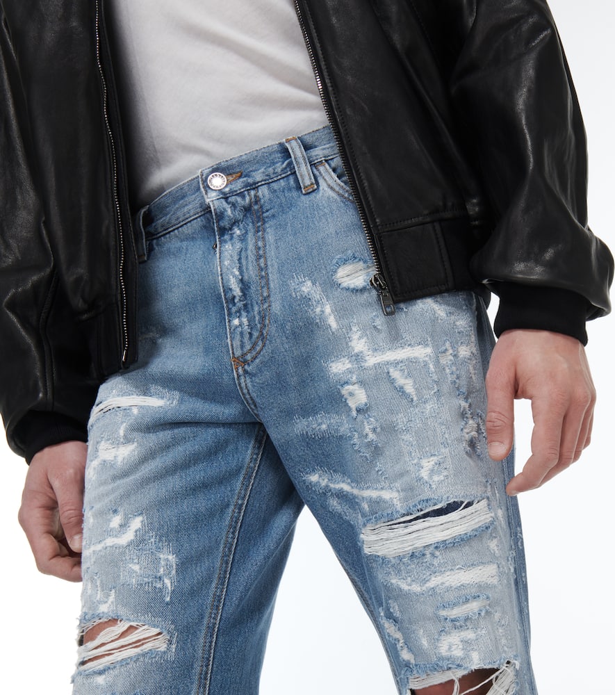 Shop Dolce & Gabbana Distressed Mid-rise Straight Jeans In Variante Abbinata