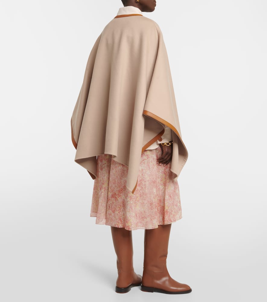 Shop Loro Piana Kirna Leather-trimmed Cashmere Cape In Beige