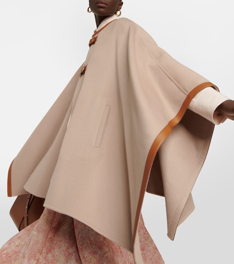 Shop Loro Piana Kirna Leather-trimmed Cashmere Cape In Beige