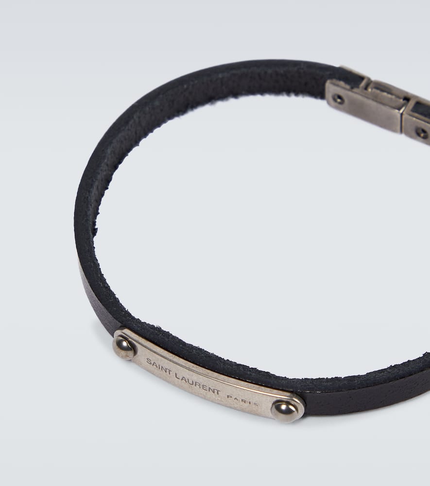 Shop Saint Laurent Leather Bracelet In Black