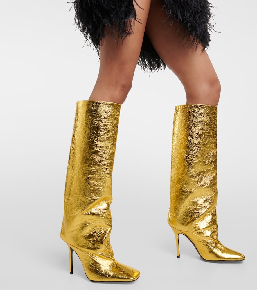 Shop Attico Sienna Crinkled Laminated Leather Knee-high Boots 105mm In Gold