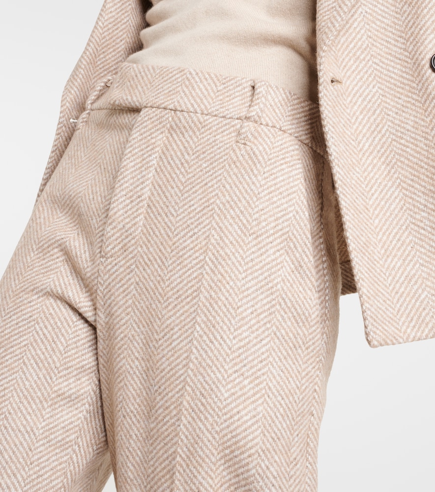  Brunello Cucinelli Brunello Cucinelli Chevron Wool-blend Flared Pants 