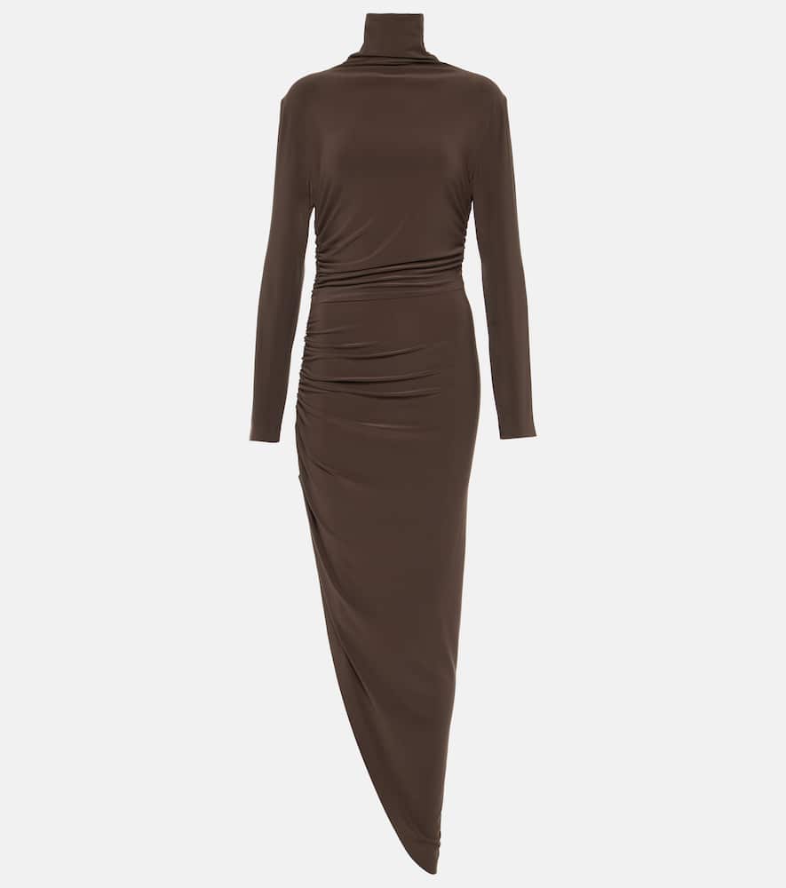 Asymmetric turtleneck midi dress