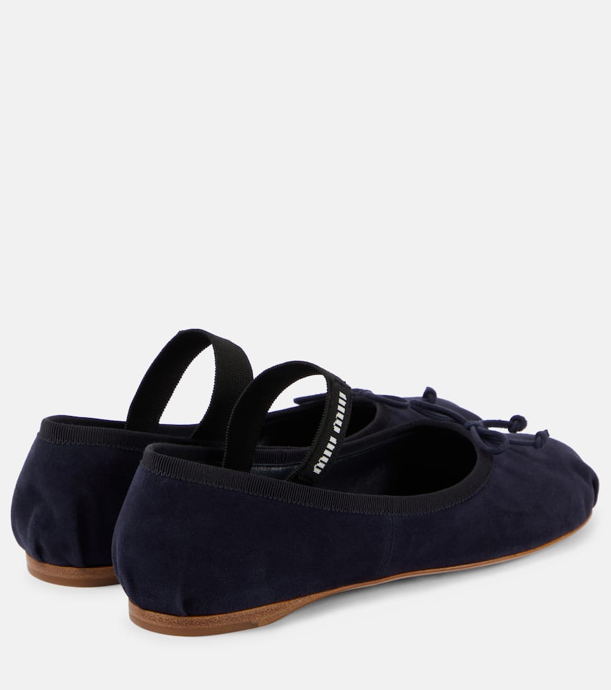 Shop Miu Miu Logo Suede Ballet Flats In Blue